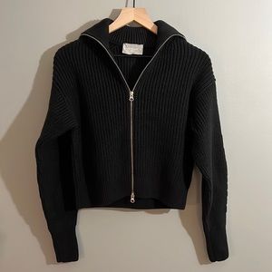 Everlane Black Zip-Front Ribbed Knit Cardigan